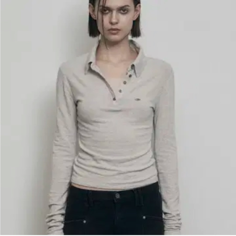 Lacoste Women's Gray Long-Sleeve Polo